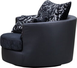 Sofas And More Large Swivel Round Cuddle Chair Fabric Chenille Leather Designer Scatter Cushions (Black/black) - thumbnail 8