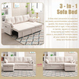 Abrihome Ectional Sleeper Sofa With Pull Out Bed, L Shape Convertible Couch With Storage Chaise, For Living Room, Apartment, Beige - thumbnail 6