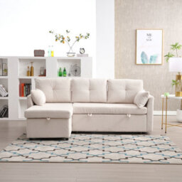 Abrihome Ectional Sleeper Sofa With Pull Out Bed, L Shape Convertible Couch With Storage Chaise, For Living Room, Apartment, Beige - thumbnail 9
