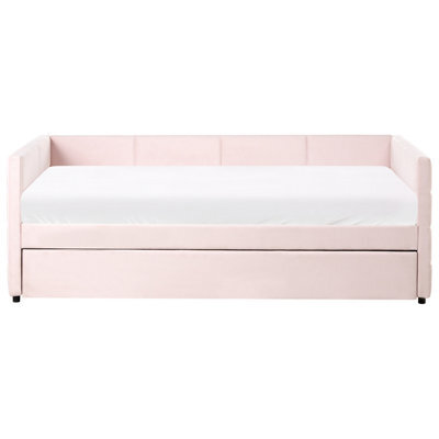 Wyld And Coco Velvet Tufted Trundle Bed Pink 3Ft Eu Single With Slide-Out Frame And Slatted Base - image 1