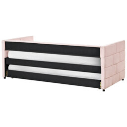 Wyld And Coco Velvet Tufted Trundle Bed Pink 3Ft Eu Single With Slide-Out Frame And Slatted Base - thumbnail 8