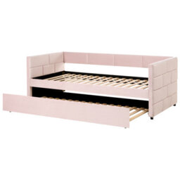 Wyld And Coco Velvet Tufted Trundle Bed Pink 3Ft Eu Single With Slide-Out Frame And Slatted Base - thumbnail 7