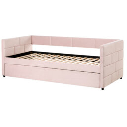 Wyld And Coco Velvet Tufted Trundle Bed Pink 3Ft Eu Single With Slide-Out Frame And Slatted Base - thumbnail 6