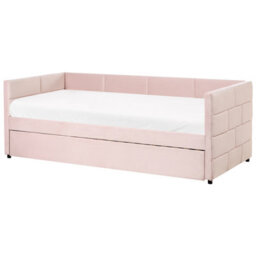 Wyld And Coco Velvet Tufted Trundle Bed Pink 3Ft Eu Single With Slide-Out Frame And Slatted Base - thumbnail 5