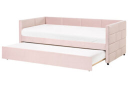 Wyld And Coco Velvet Tufted Trundle Bed Pink 3Ft Eu Single With Slide-Out Frame And Slatted Base - thumbnail 3