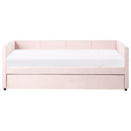 Wyld And Coco Velvet Tufted Trundle Bed Pink 3Ft Eu Single With Slide-Out Frame And Slatted Base - thumbnail 1