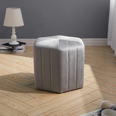 Living And Home Grey Flat Bottom Hexagonal Shape Velvet Footstool W 400 X D 350 X H 320 mm - image 1