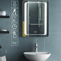 Living And Home Led Wall Bathroom Mirror Cabinet Lighting Adjustable Shelves Storage Cupboard With Shaver Socket - thumbnail 1