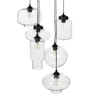 Wyld And Coco Brightnest 6-Light Pendant Lamp - Transparent Glass Shades, Black Iron Finish - image 1