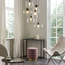 Wyld And Coco Brightnest 6-Light Pendant Lamp - Transparent Glass Shades, Black Iron Finish - thumbnail 2
