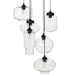 Wyld And Coco Brightnest 6-Light Pendant Lamp - Transparent Glass Shades, Black Iron Finish - thumbnail 1