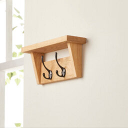 Off The Grain Wooden Coat Rack With Storage Shelf -  Solid Oak Hanger - 2 Hooks - thumbnail 2