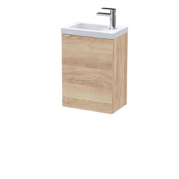 Hudson Reed Fusion Wall Hung 1-Door Vanity Unit & Basin, Vanity Unit With Basin, Bleached Oak, 400mm - thumbnail 2