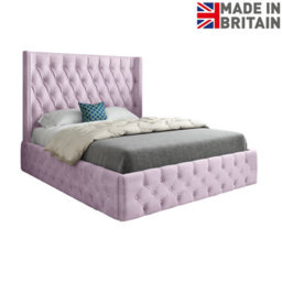 Turin Straight Winged Upholstered Soft Velvet Bed Frame - Pink - thumbnail 6