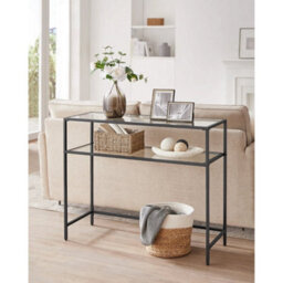 Console Table Tempered Glass Table Modern Sofa Or Entryway Table Black - thumbnail 1