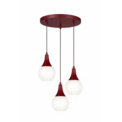 Luminosa Lighting Luminosa Lacrima Cluster Pendant Ceiling Light Burgundy White Glass Shade 3X E27 - image 1