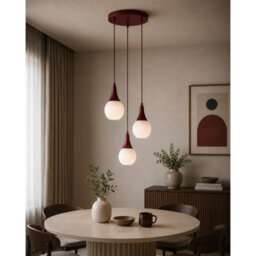 Luminosa Lighting Luminosa Lacrima Cluster Pendant Ceiling Light Burgundy White Glass Shade 3X E27 - thumbnail 2