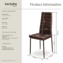 Tectake Set Of 6 Dining Chairs - High Backrest, Padded, Synthetic Leather   - Cappuccino - thumbnail 6