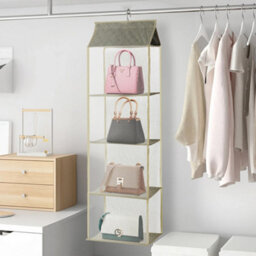 Living And Home 4 Tiers Beige Hanging Handbag Purse Storage Closet Organizer 120Cm (H) - thumbnail 1