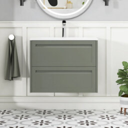 Royal Bathrooms Elmore 700mm Traditional Wall Hung 2 Drawer Cabinet Bathroom Vanity Unit With Matt Stone Basin Sink - Matt Green - thumbnail 3