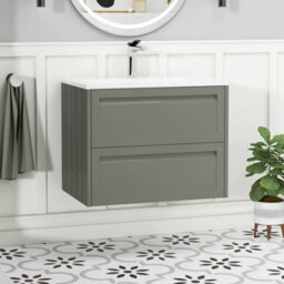 Royal Bathrooms Elmore 700mm Traditional Wall Hung 2 Drawer Cabinet Bathroom Vanity Unit With Matt Stone Basin Sink - Matt Green