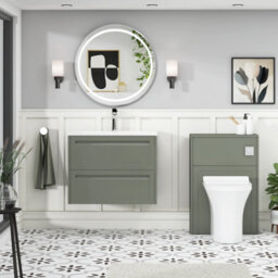 Royal Bathrooms Elmore 700mm Traditional Wall Hung 2 Drawer Cabinet Bathroom Vanity Unit With Matt Stone Basin Sink - Matt Green - thumbnail 4