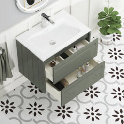 Royal Bathrooms Elmore 700mm Traditional Wall Hung 2 Drawer Cabinet Bathroom Vanity Unit With Matt Stone Basin Sink - Matt Green - thumbnail 5