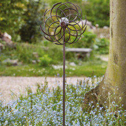 Spiro Garden Wind Spinner With Solar Powered Crackle Globe - Outdoor Garden Decoration With Multicoloured Led Light - H130Cm