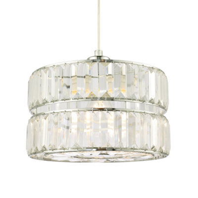 Happy Homewares Designer Double Tier Easy Fit Pendant Shade With Rows Of Clear Acrylic Prisms - image 1