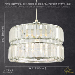 Happy Homewares Designer Double Tier Easy Fit Pendant Shade With Rows Of Clear Acrylic Prisms - thumbnail 6