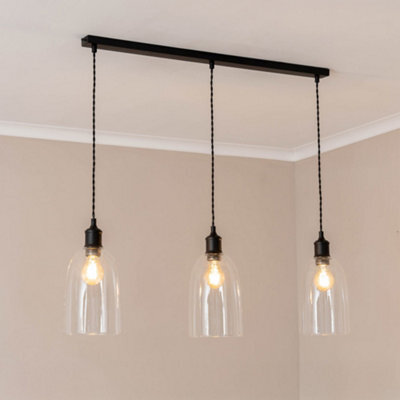 Valuelights Kira Glass Dome 3 Drop Bar Matte Black Diner Ceiling Pendant Light With Bulbs - image 1