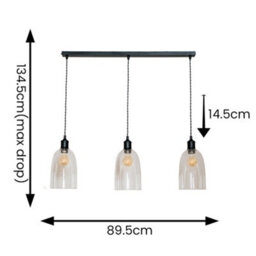 Valuelights Kira Glass Dome 3 Drop Bar Matte Black Diner Ceiling Pendant Light With Bulbs - thumbnail 6