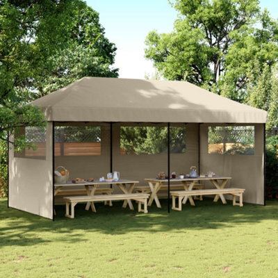 Walplus Foldable Party Tent Garden Gazebo Canopy Pop-Up With 3 Sidewalls Taupe - image 1