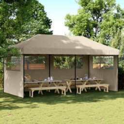 Walplus Foldable Party Tent Garden Gazebo Canopy Pop-Up With 3 Sidewalls Taupe - thumbnail 1