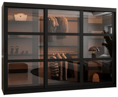 Arte  Parma 250Cm Sliding Wardrobe In Sleek Black - Expansive Storage With Smoked Glass Doors - image 1