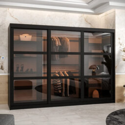 Arte  Parma 250Cm Sliding Wardrobe In Sleek Black - Expansive Storage With Smoked Glass Doors - thumbnail 2
