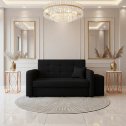 Viva Home Ii Sofa Bed With 2 Ottomans For Living Room Chipboard Polyurethane Foam Metal Legs 158Cm Wide Black Right