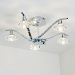 Luminosa Lighting Luminosa Langella 5 Light Semi Flush Multi Arm Ceiling Light Chrome, Clear Crystal, G9 - thumbnail 2
