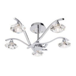 Luminosa Lighting Luminosa Langella 5 Light Semi Flush Multi Arm Ceiling Light Chrome, Clear Crystal, G9