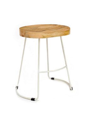 Elm Home And Garden Solid Hard Wood White Metal Breakfast Bar Kitchen Pub Café Stool Wooden H 55 X W 52 X D 36 Cm - image 1