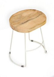 Elm Home And Garden Solid Hard Wood White Metal Breakfast Bar Kitchen Pub Café Stool Wooden H 55 X W 52 X D 36 Cm - thumbnail 2