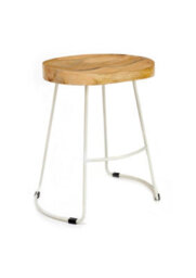 Elm Home And Garden Solid Hard Wood White Metal Breakfast Bar Kitchen Pub Café Stool Wooden H 55 X W 52 X D 36 Cm - thumbnail 1