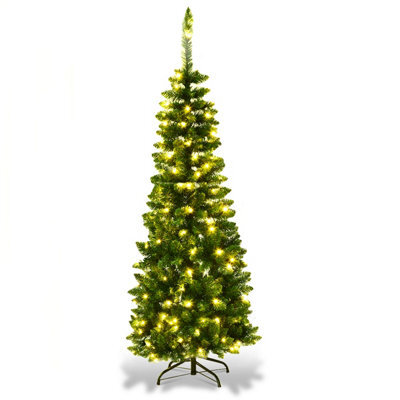 Costway 4.5 Ft Artificial Pencil Christmas Tree Led Pre-Lit Xmas Tree Holiday Decoration - image 1