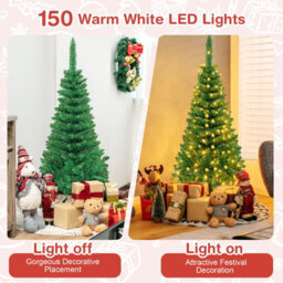 Costway 4.5 Ft Artificial Pencil Christmas Tree Led Pre-Lit Xmas Tree Holiday Decoration - thumbnail 5