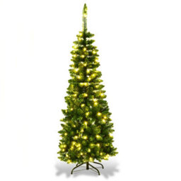 Costway 4.5 Ft Artificial Pencil Christmas Tree Led Pre-Lit Xmas Tree Holiday Decoration - thumbnail 1