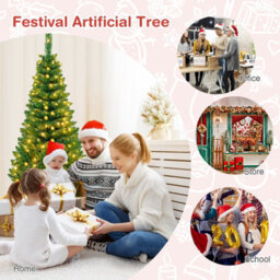 Costway 4.5 Ft Artificial Pencil Christmas Tree Led Pre-Lit Xmas Tree Holiday Decoration - thumbnail 9