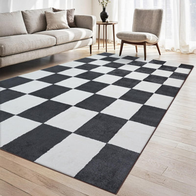 Homeart Plaid Area Rug , Super Soft & Sustainable Woven Carpet With Modern Checkered Design Anthracite 120X170 - image 1