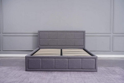 Kosy Koala Ottoman Storage Bed Grey 4Ft6 Double With 1 Mattress Wooden Fabric Bedroom Furniture - image 1