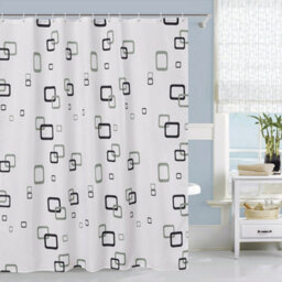 Neel Blue Geometric Polyester Shower Curtain, Water-Resistant Bathroom Curtain With 12 Hooks - 180X200Cm