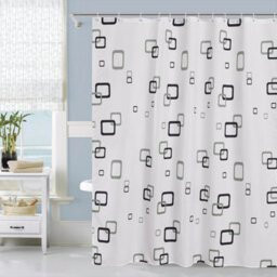 Neel Blue Geometric Polyester Shower Curtain, Water-Resistant Bathroom Curtain With 12 Hooks - 180X200Cm - thumbnail 9